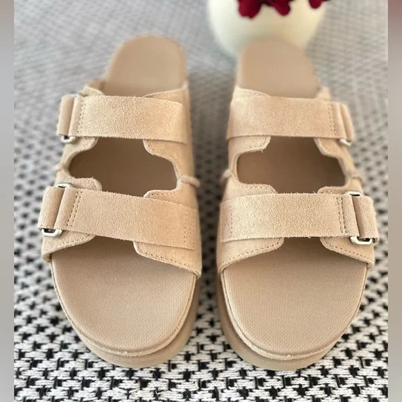 New Ugg Sand Suede GOLDENSTAR HI PLATFORM SLIDE SANDALS - Picture 4 of 11